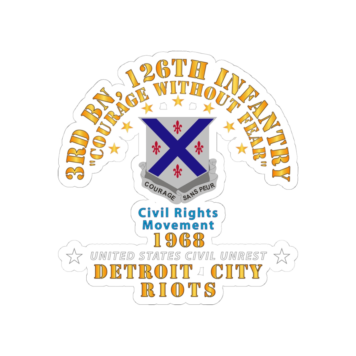 Kiss-Cut Stickers - Army - 3rd Bn 126th Infantry Detroit City Riots 1968 - Civil Rights Movement