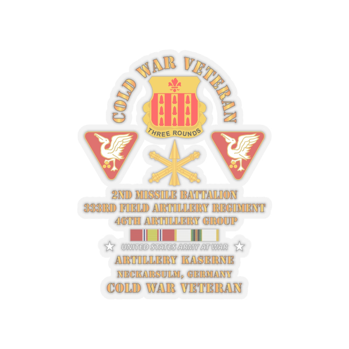 Kiss-Cut Stickers - Army - Cold War Vet - 2nd Missile Bn, 333rd Artillery 46th Artillery Group - Germany - 7th US Army  w COLD SVC