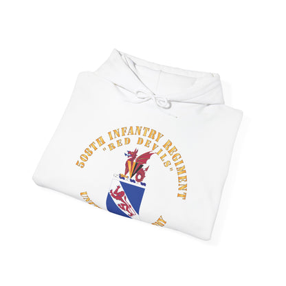 Unisex Heavy Blend™ Hooded Sweatshirt - Army - COA - Infantry - 508 Infantry Regiment w Txt - Red Devils X 300