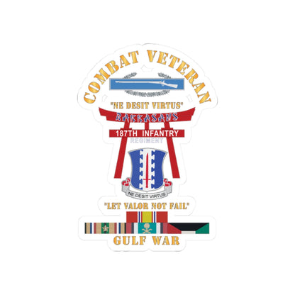 Kiss-Cut Stickers - Army - Combat Veteran - 187th Infantry Regiment - Torii, Rakkasans, Let Valor Not Fail, English, Latin w CIB w GULF SVC