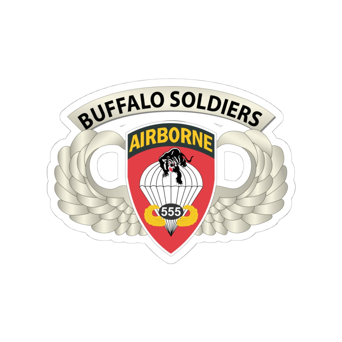 Kiss-Cut Stickers - Army - Airborne Badge - 555th Parachute Infantry Bn - SSI w  Buffalo Soldiers Tab