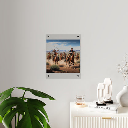 Acrylic Wall Art Panel - Apache Indians attacking a Pony Express Rider