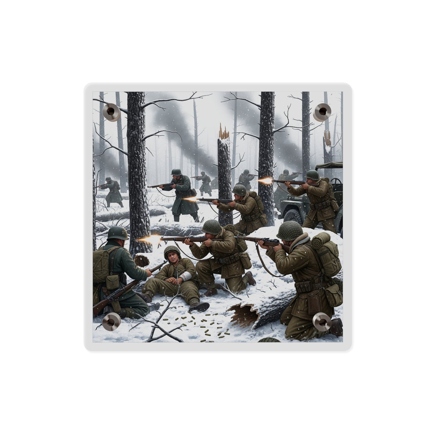 Acrylic Wall Art Panel - 101st Airborne Division fighting the German Army at the Battle of Bastogne
