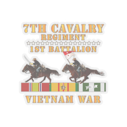 Kiss-Cut Stickers - Army - 1st Battalion,  7th Cavalry Regiment - Vietnam War wt 2 Cav Riders and VN SVC X300