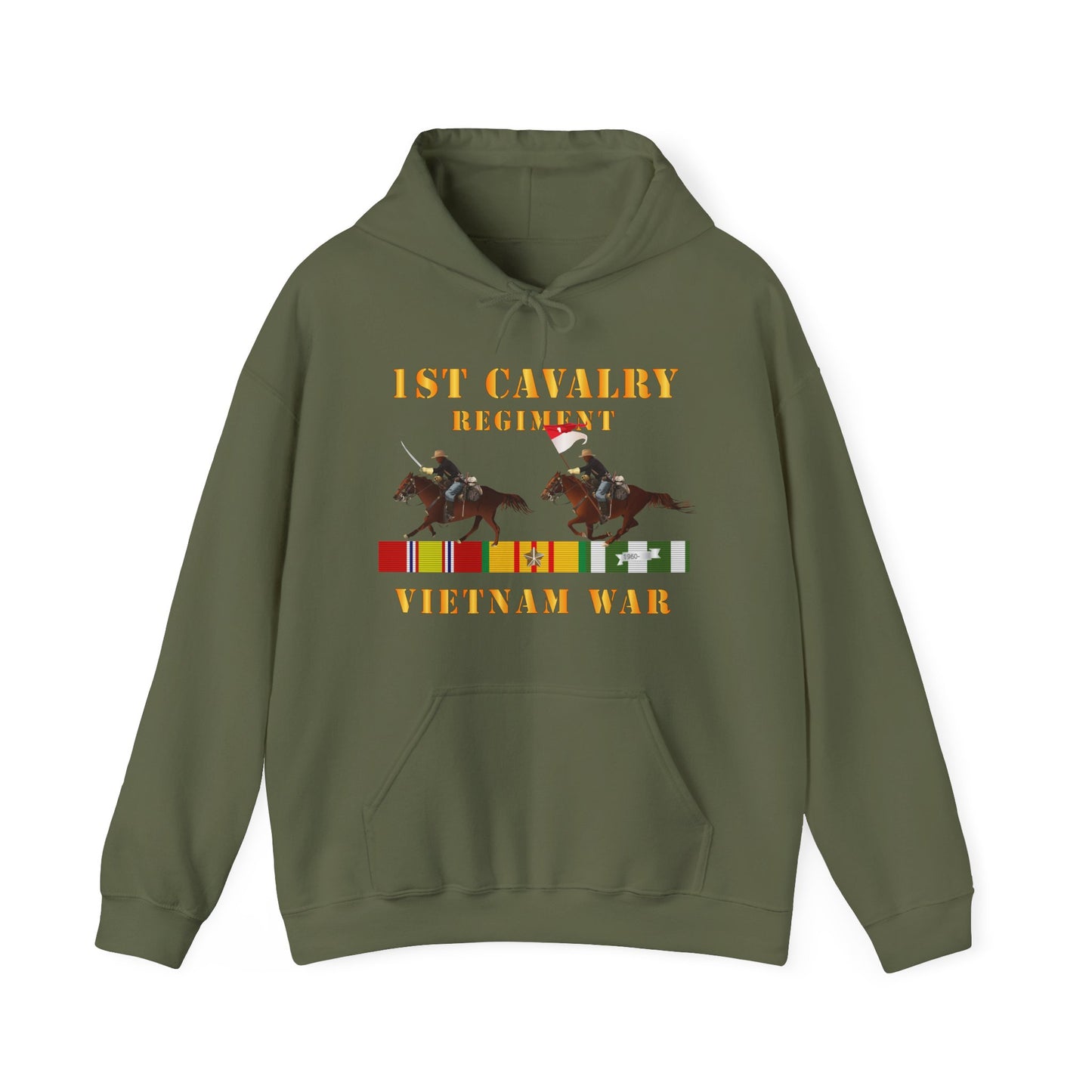 Unisex Heavy Blend™ Hooded Sweatshirt - Army - 1st Cavalry Regiment - Vietnam War wt 2 Cav Riders and VN SVC X300