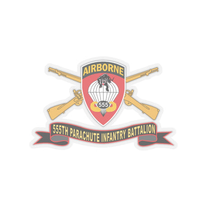 Kiss-Cut Stickers - Army - 555th Parachute Infantry Battalion - SSI - Black - Red w Br - Ribbon