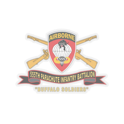 Kiss-Cut Stickers - Army - 555th Parachute Infantry Battalion - SSI - Black - Red Buffalo Soldiers w Br - Rib