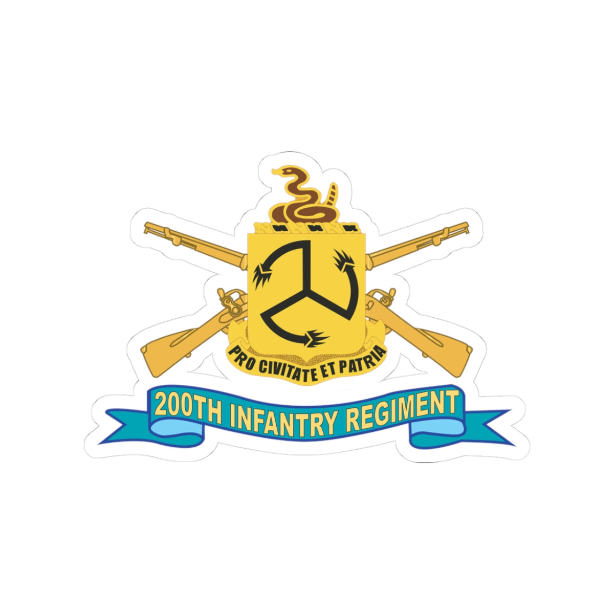 Kiss-Cut Stickers - Army - 200th Infantry Regiment - DUI w Br - Ribbon