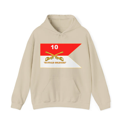 Unisex Heavy Blend™ Hooded Sweatshirt - Army - 10th Cavalry Regiment - Guidon w  Buffalo Soldiers Txt