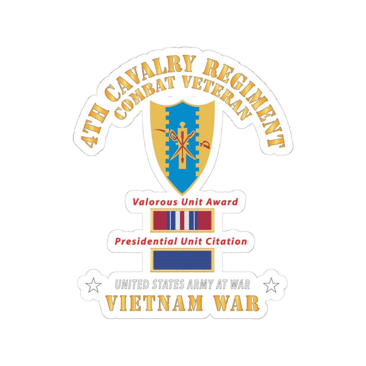 Kiss-Cut Stickers - Army - 4th Cavalry Regiment - Vietnam War w PUC and VUA X 300