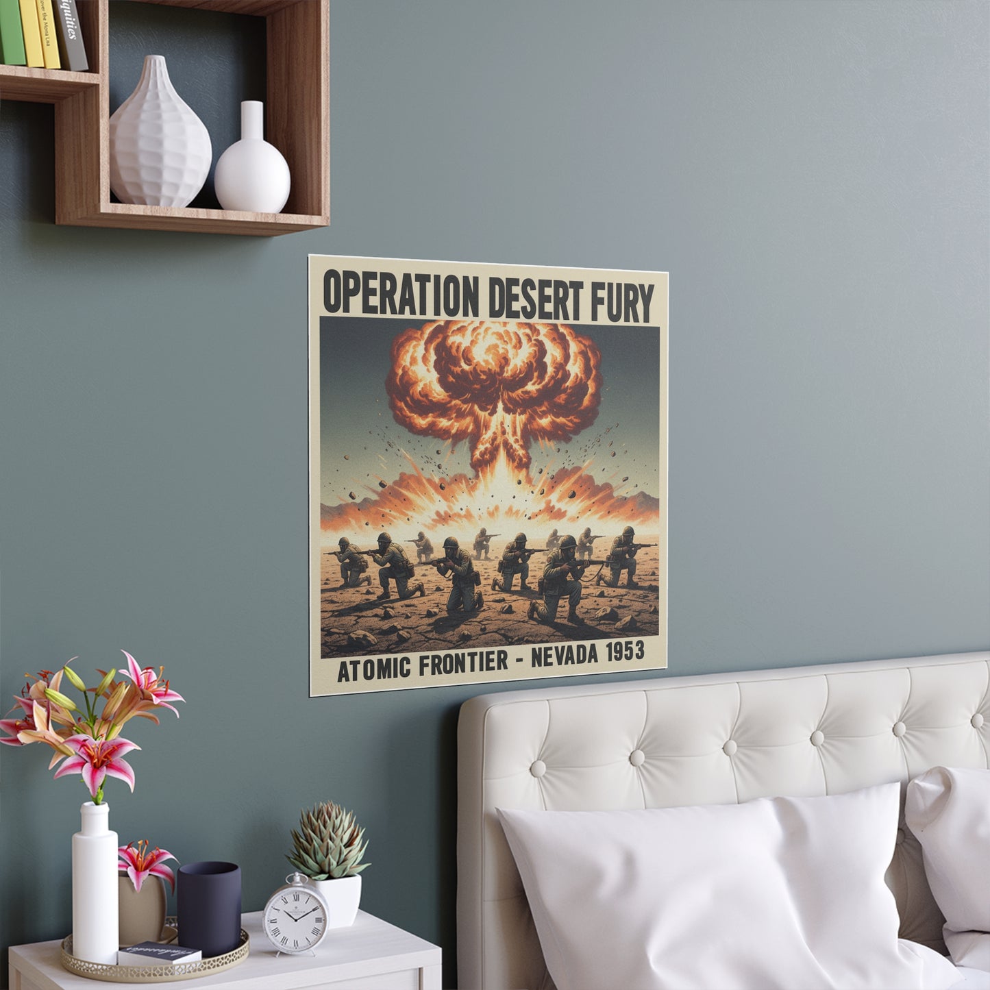Indoor and Outdoor Silk Posters - Atomic Testing in Nevada Desert Operation Fury