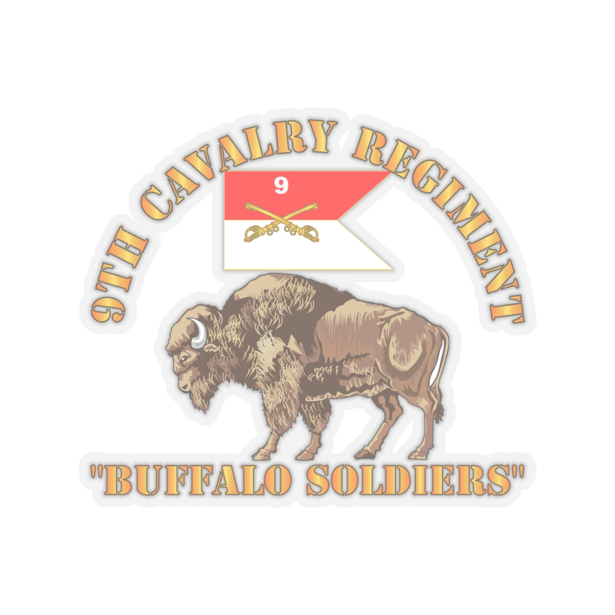 Kiss-Cut Stickers - Army - 9th Cavalry Regiment - Buffalo Soldiers w 9th Cav Guidon
