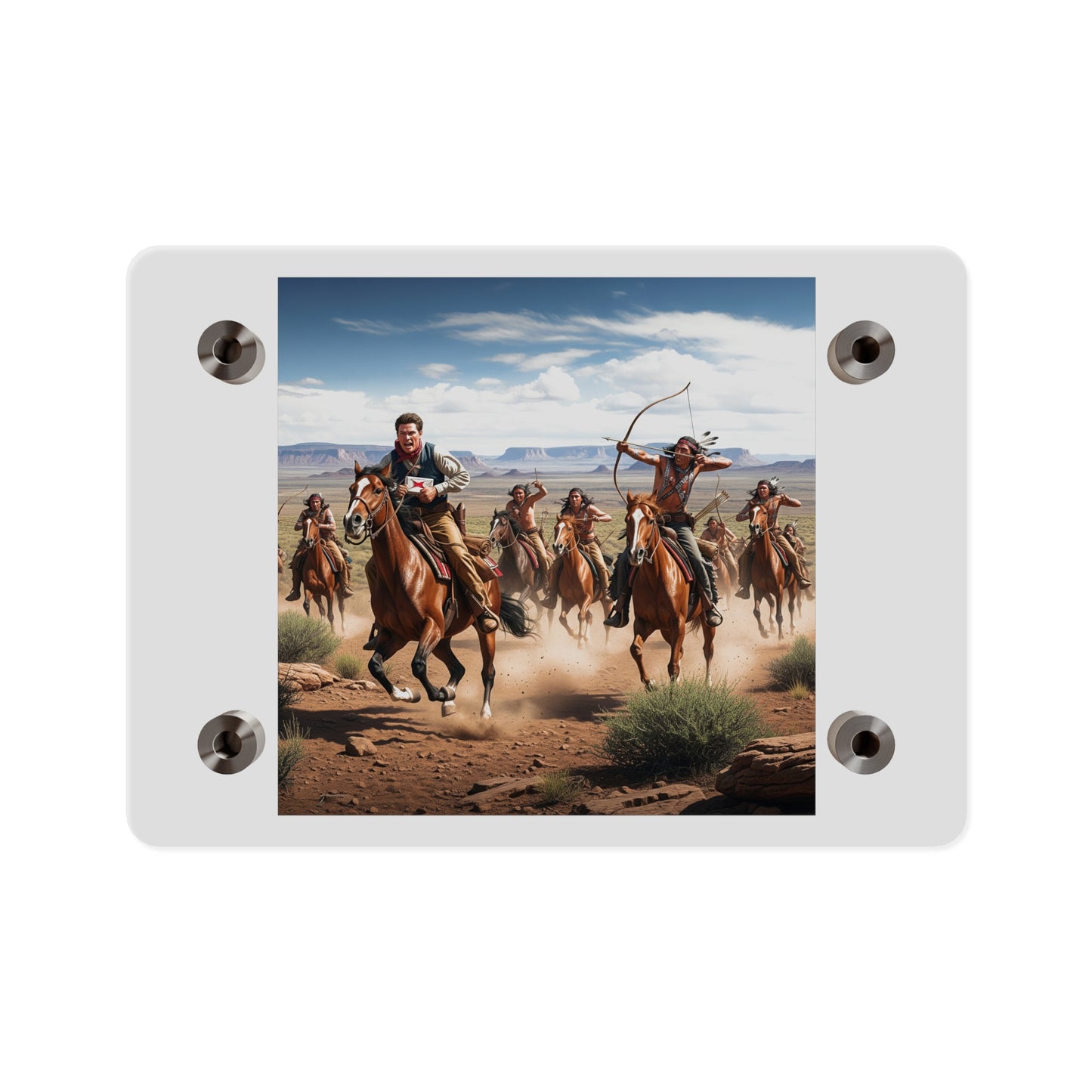 Acrylic Wall Art Panel - Apache Indians attacking a Pony Express Rider