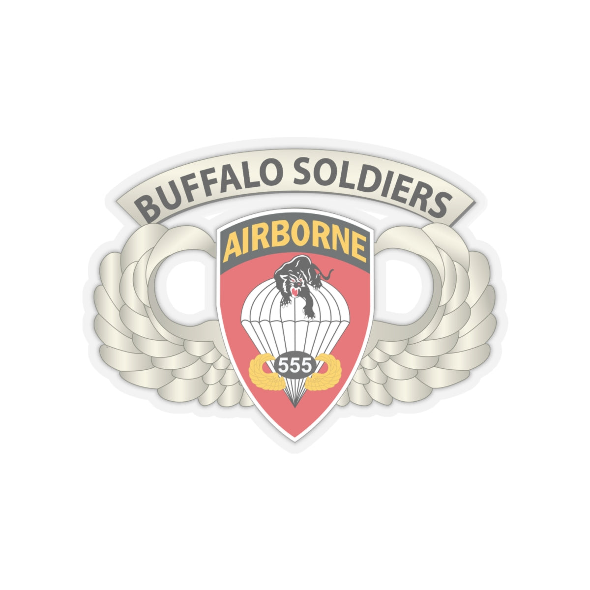 Kiss-Cut Stickers - Army - Airborne Badge - 555th Parachute Infantry Bn - SSI w  Buffalo Soldiers Tab