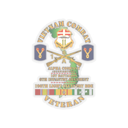 Kiss-Cut Stickers - Army - Vietnam Combat Vet w DUI - Br -  Alpha Co, 1st Bn, 6th Inf - LZ Center w 196th LIB w VN SVC X 300