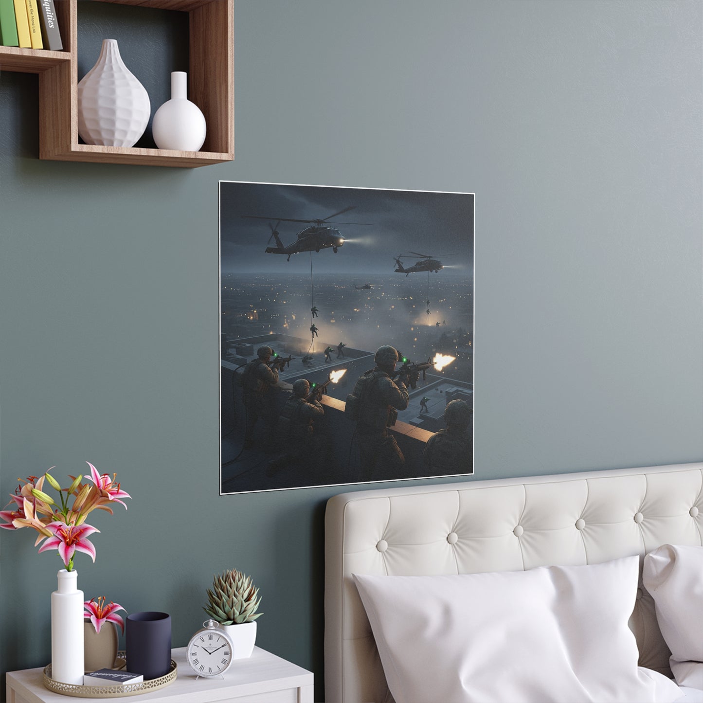 Indoor and Outdoor Silk Posters - Night Air Assault by Army Rangers