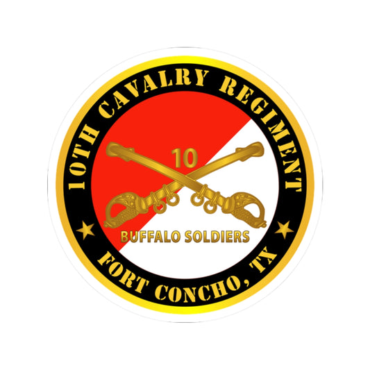 Kiss-Cut Stickers - Army - 10th Cavalry Regiment - Fort Concho, TX - Buffalo Soldiers w Cav Branch