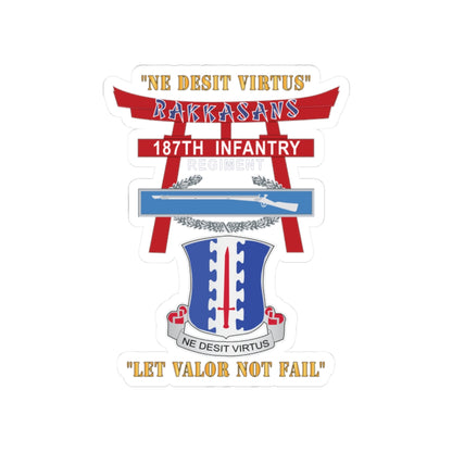 Kiss-Cut Stickers - Army - 187th Infantry Regiment - Torii, Rakkasans, Let Valor Not Fail, English, Latin w CIB