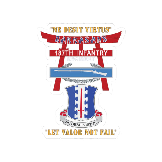 Kiss-Cut Stickers - Army - 187th Infantry Regiment - Torii, Rakkasans, Let Valor Not Fail, English, Latin w CIB