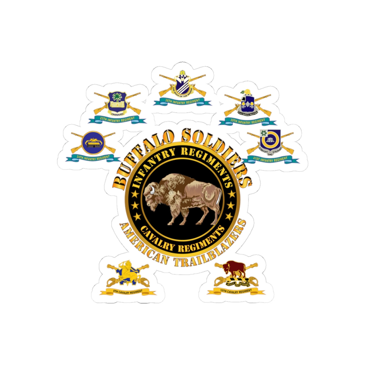 Kiss-Cut Stickers - Army - Buffalo Soldiers - Infantry - Cavalry Regiments - All DUIs