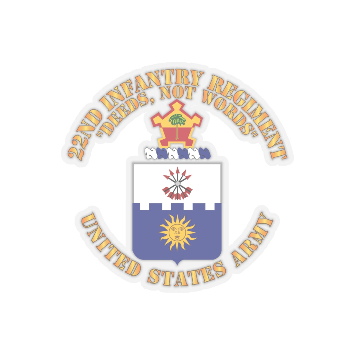 Kiss-Cut Stickers - Army - COA - 22nd Infantry Regiment - Deed Not Words