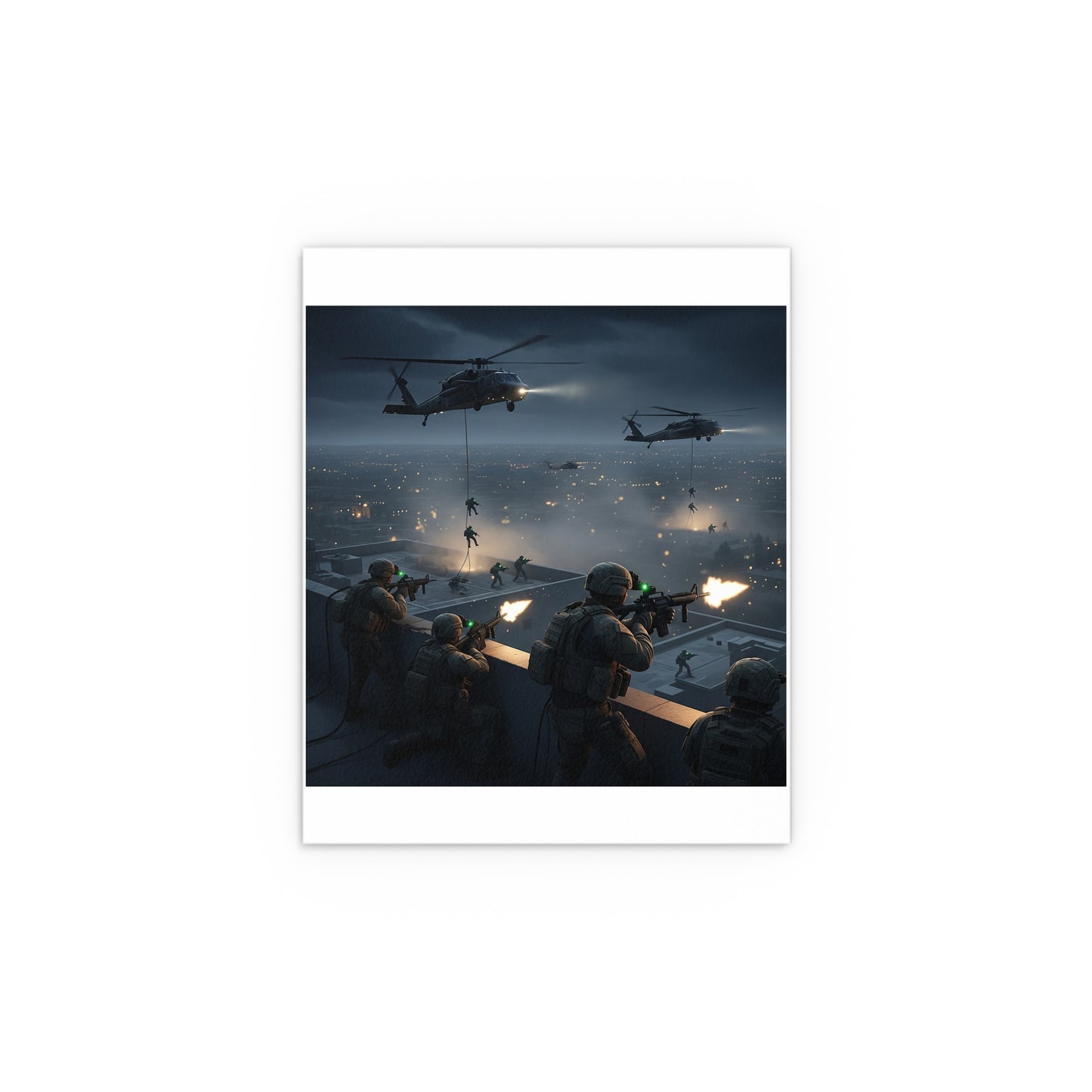 Indoor and Outdoor Silk Posters - Night Air Assault by Army Rangers