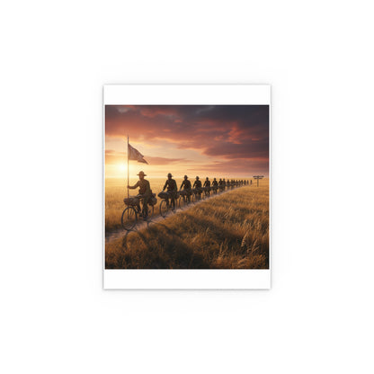 Indoor and Outdoor Silk Posters - E Company 25th Infantry Buffalo Soldiers Bicycle Corps with Guidon on the Prairie at Sunset