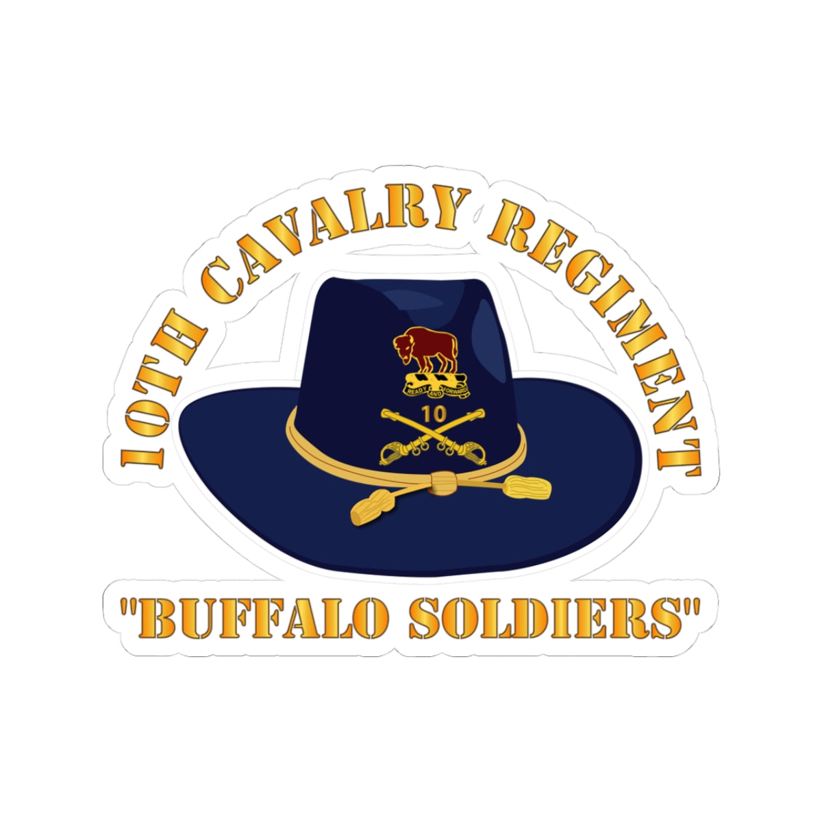 Kiss-Cut Stickers - Army - 10th Cavalry Regiment w Cav Hat - Buffalo Soldiers