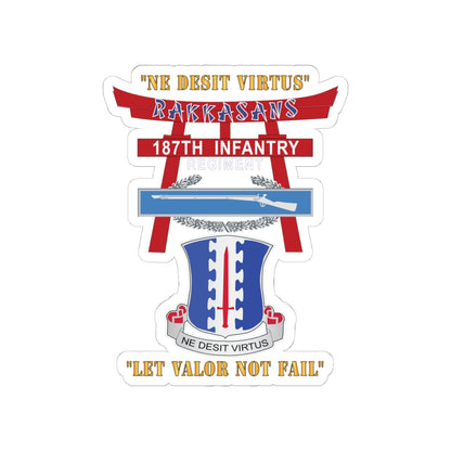Kiss-Cut Stickers - Army - 187th Infantry Regiment - Torii, Rakkasans, Let Valor Not Fail, English, Latin w CIB