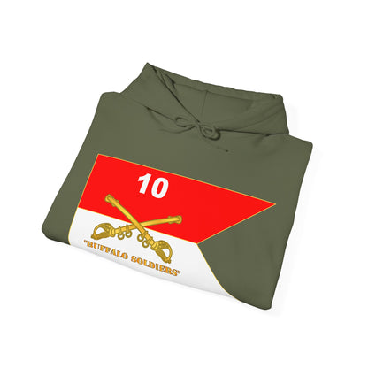 Unisex Heavy Blend™ Hooded Sweatshirt - Army - 10th Cavalry Regiment - Guidon w  Buffalo Soldiers Txt
