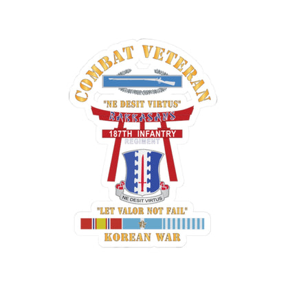Kiss-Cut Stickers - Army - Combat Veteran - 187th Infantry Regiment - Torii, Rakkasans, Let Valor Not Fail, English, Latin w CIB w KOREA SVC