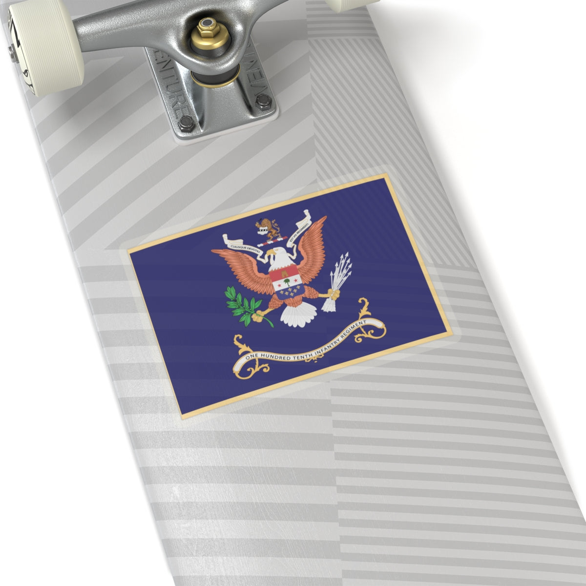 Kiss-Cut Stickers - Army - Regimental Colors - 110th Infantry Regiment  - CUIUSQUE DEVOTIO EST VIS REGIMENTI Flag w Fringe X 300