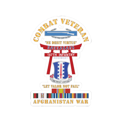 Kiss-Cut Stickers - Army - Combat Veteran - 187th Infantry Regiment - Torii, Rakkasans, Let Valor Not Fail, English, Latin w CIB w AFGHAN SVC
