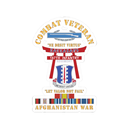 Kiss-Cut Stickers - Army - Combat Veteran - 187th Infantry Regiment - Torii, Rakkasans, Let Valor Not Fail, English, Latin w CIB w AFGHAN SVC