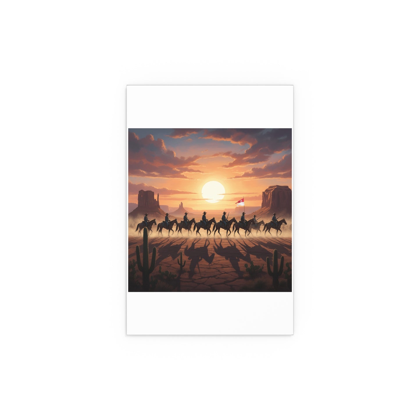 Indoor and Outdoor Silk Posters - 10th Cavalry on Patrol in the sunset w 10th Cav Guidon