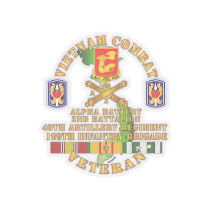Kiss-Cut Stickers - Army - Vietnam Combat Vet - Alpha Battery, 2nd Bn 40th Artillery - 199th Infantry Bde  - VN  SVC