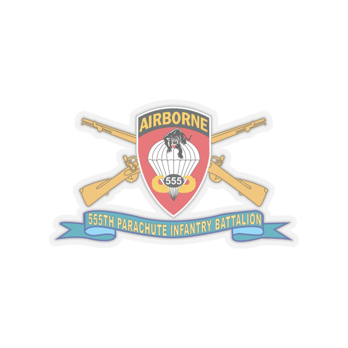 Kiss-Cut Stickers - Army - 555th Parachute Infantry Battalion - SSI w Br - Ribbon