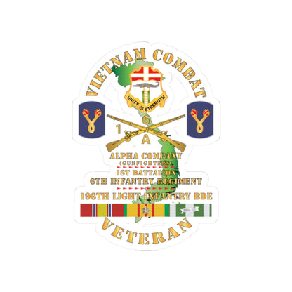 Kiss-Cut Stickers - Army - Vietnam Combat Vet w DUI - Br -  Alpha Co, 1st Bn, 6th Inf - LZ Center w 196th LIB w VN SVC X 300