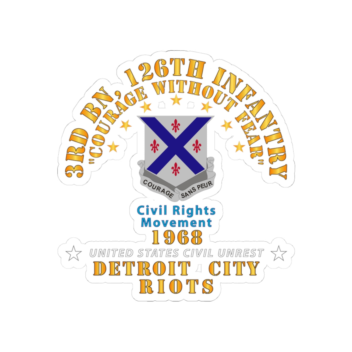Kiss-Cut Stickers - Army - 3rd Bn 126th Infantry Detroit City Riots 1968 - Civil Rights Movement