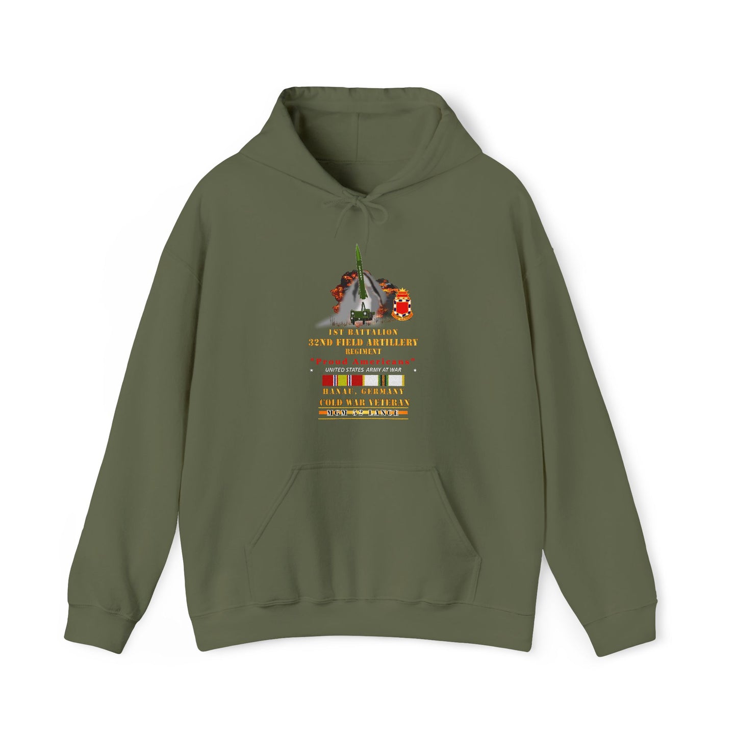 Unisex Heavy Blend™ Hooded Sweatshirt - Army -  1st Bn, 32nd FAR, Hanau, Germany, MGM 52 - Lance - COLD X 300