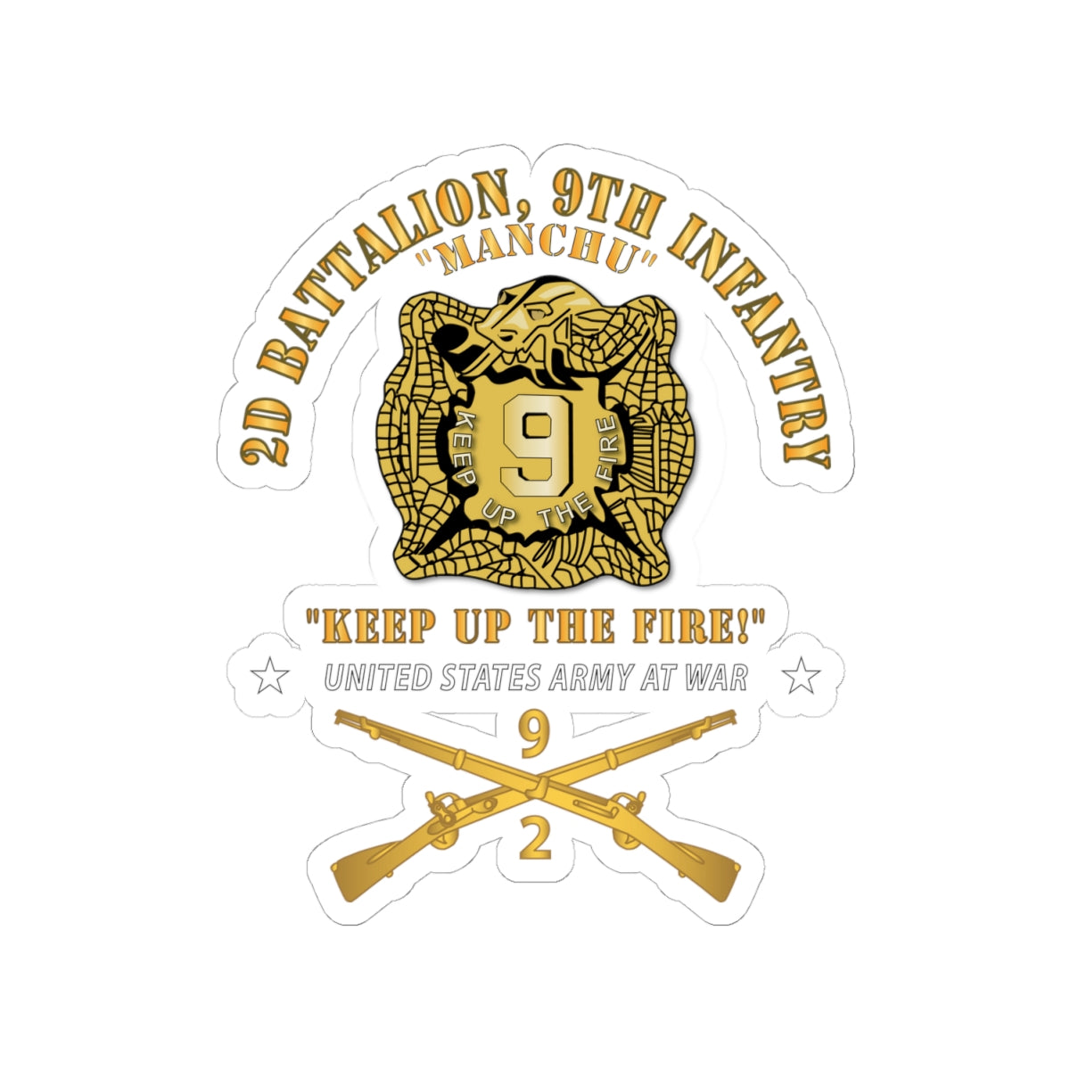 Kiss-Cut Stickers - Army - 2nd Bn 9th Infantry Regiment - Army At War w IN Branch