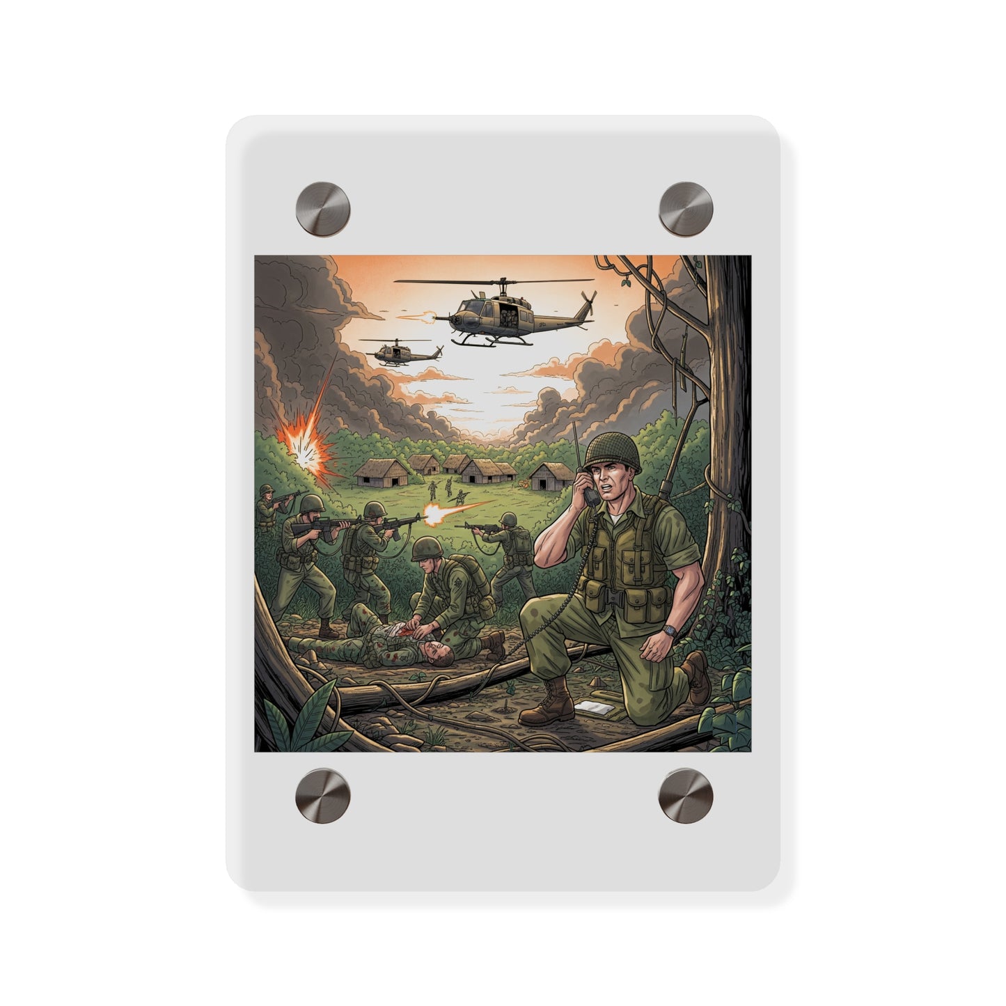 Acrylic Wall Art Panel - Vietnam Patrol Fire Fight Requesting Medevac