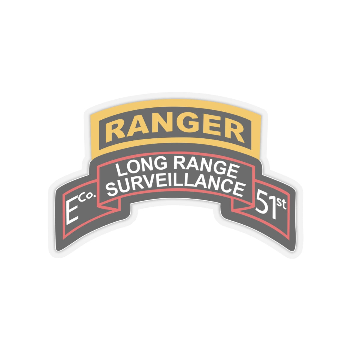 Kiss-Cut Stickers - Army - Airborne Ranger - E Company- 51st Infantry (Ranger) w Ranger Tab