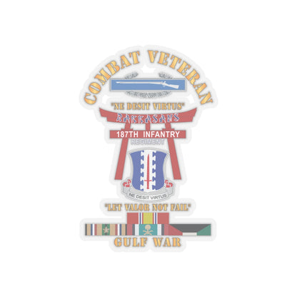 Kiss-Cut Stickers - Army - Combat Veteran - 187th Infantry Regiment - Torii, Rakkasans, Let Valor Not Fail, English, Latin w CIB w GULF SVC