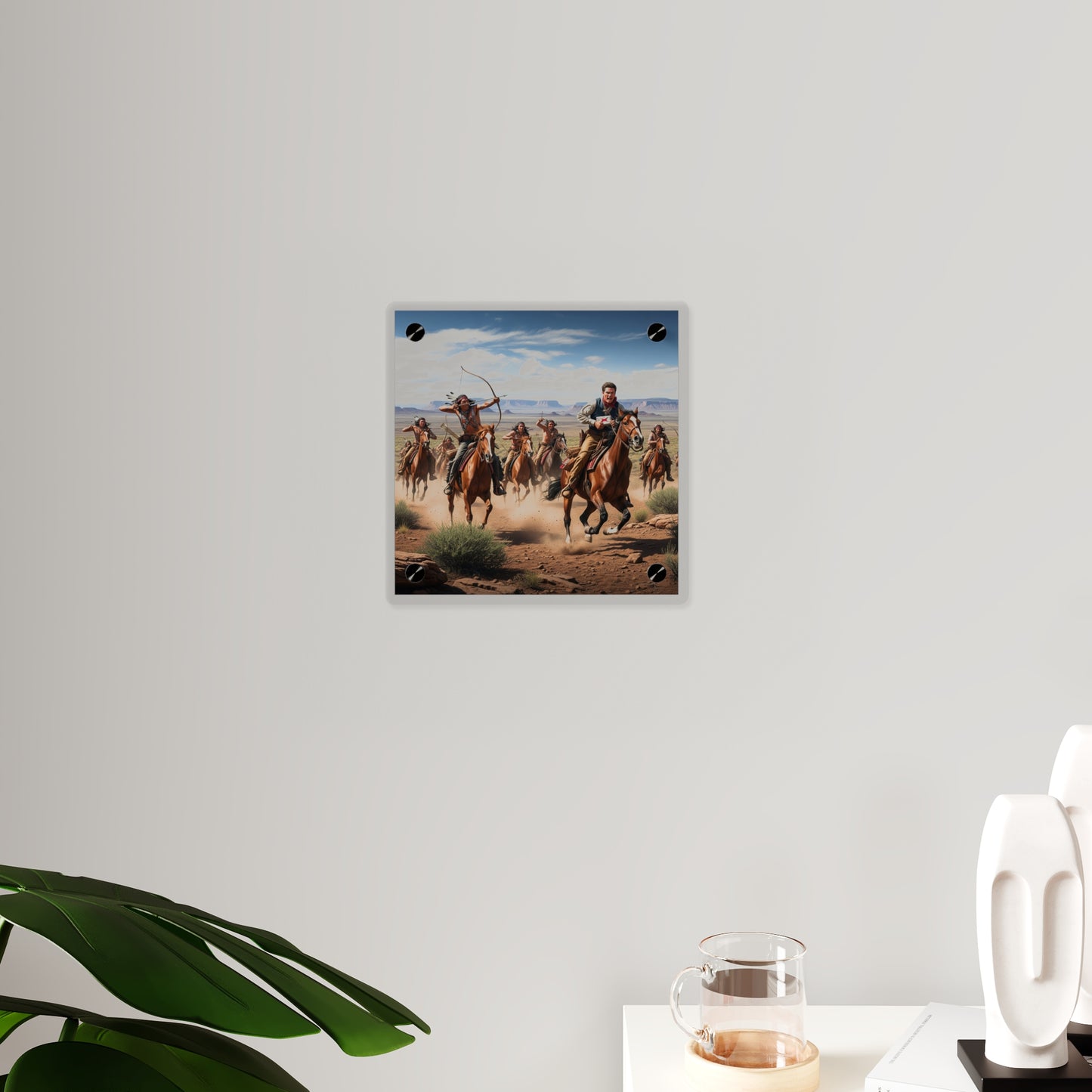 Acrylic Wall Art Panel - Apache Indians attacking a Pony Express Rider