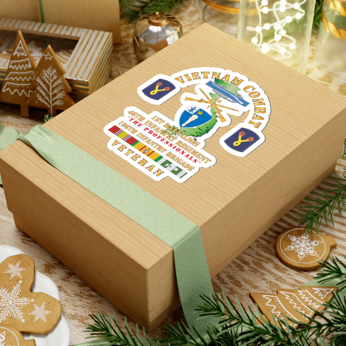 Kiss-Cut Stickers - Army - Vietnam Combat Veteran w 1st Bn 46th Inf Regt -The Professionals w DUI - CIB - 196th Inf Bde X 300