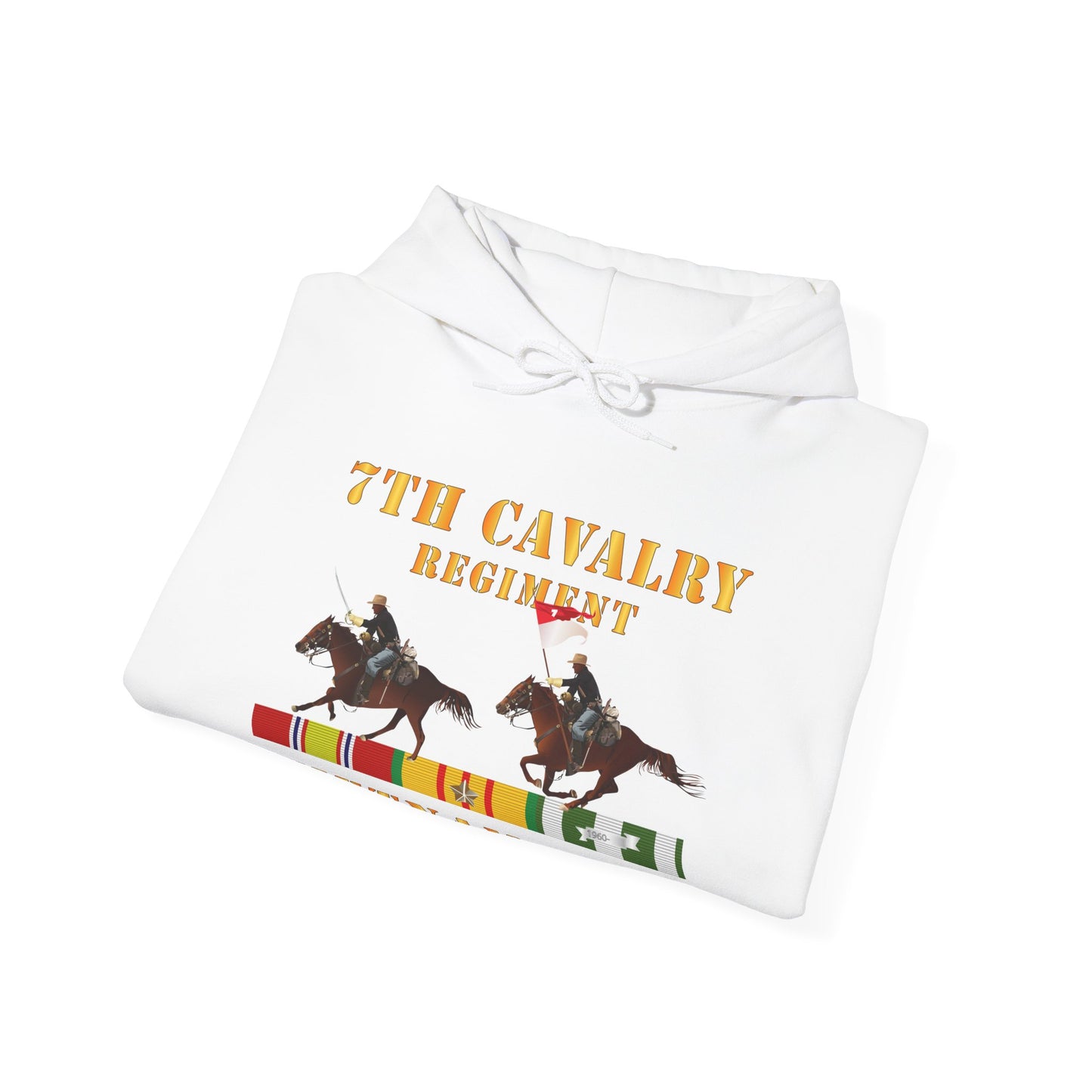 Unisex Heavy Blend™ Hooded Sweatshirt - Army - 7th Cavalry Regiment - Vietnam War wt 2 Cav Riders and VN SVC X300