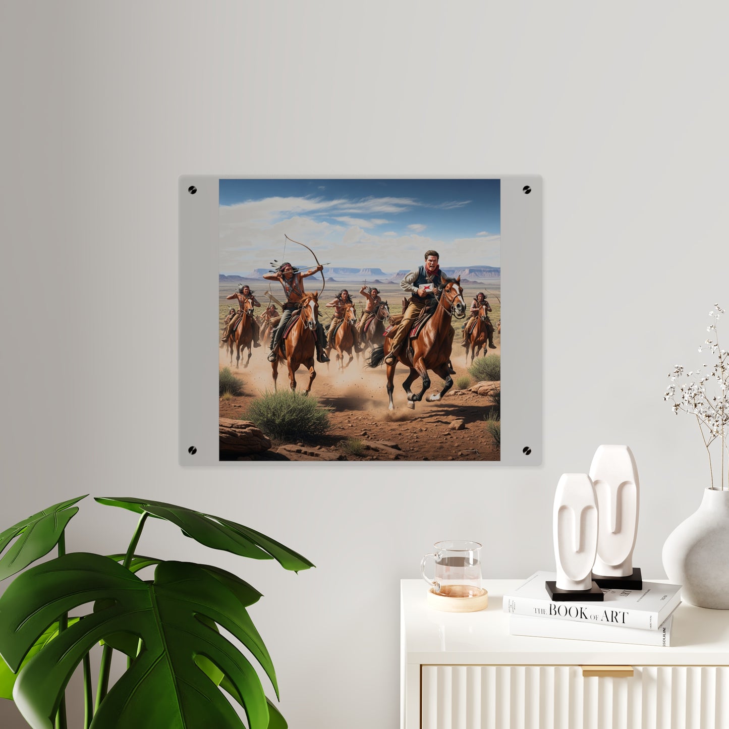 Acrylic Wall Art Panel - Apache Indians attacking a Pony Express Rider