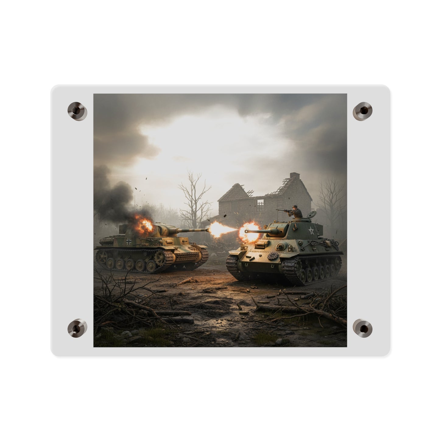 Acrylic Wall Art Panel - M10 Wolverine battles German Panzer Tank WWII