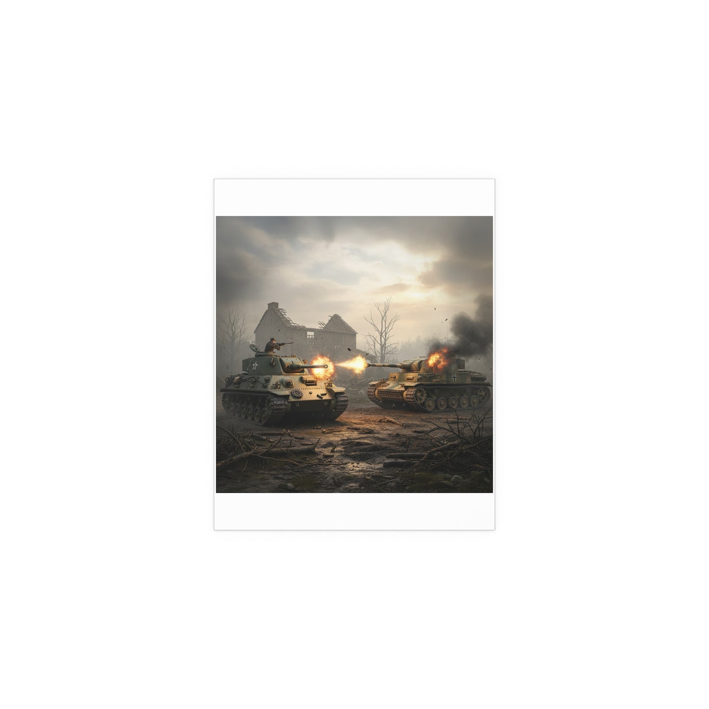 Indoor and Outdoor Silk Posters - M10 Wolverine battles German Panzer Tank WWII
